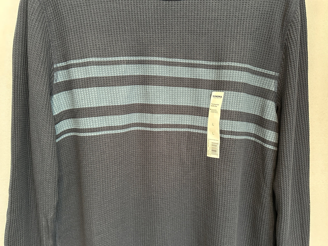 Men’s Sonoma Blue Striped Waffle Jersey Size L