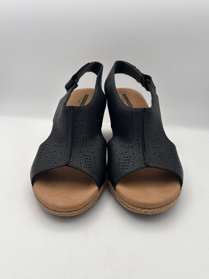 Women’s Clark’s Size 10 Black Leather Wedge Sandals