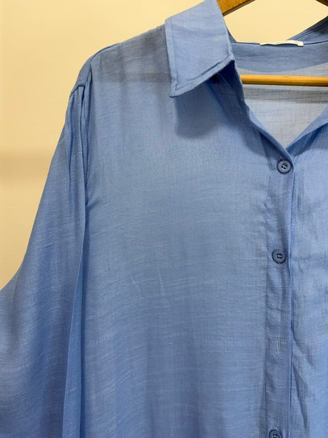 Breezy Lane Oversized Button Front Blouse Light Blue SzXL