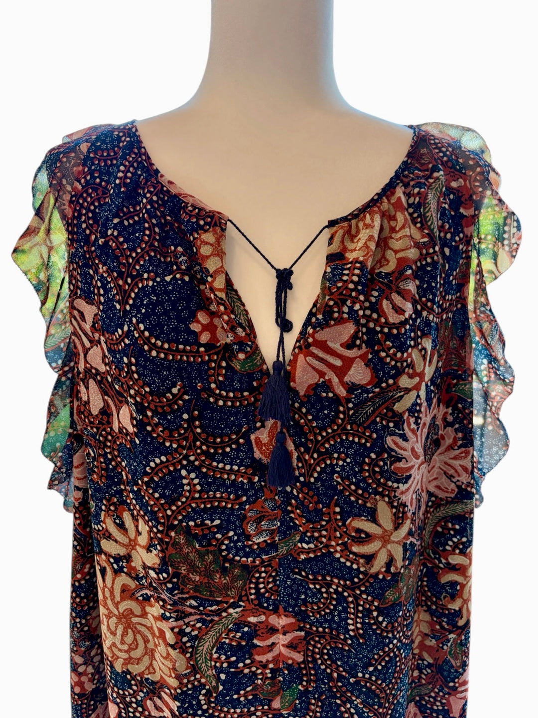 Madewell Boho Floral Ruffle Navy Dress Size XL