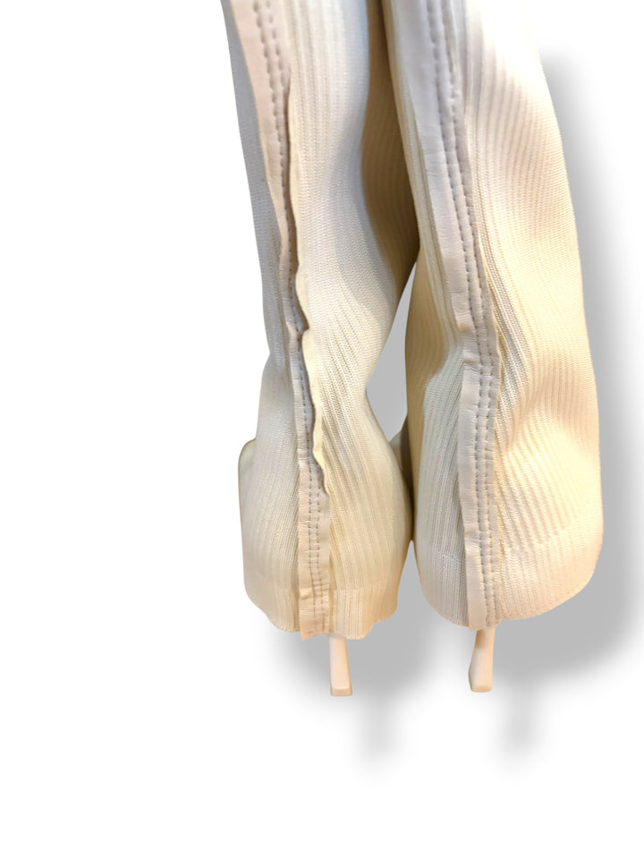 Cream Ribbed Knit Thigh High Boots Square Toe Stiletto Heel Size 9