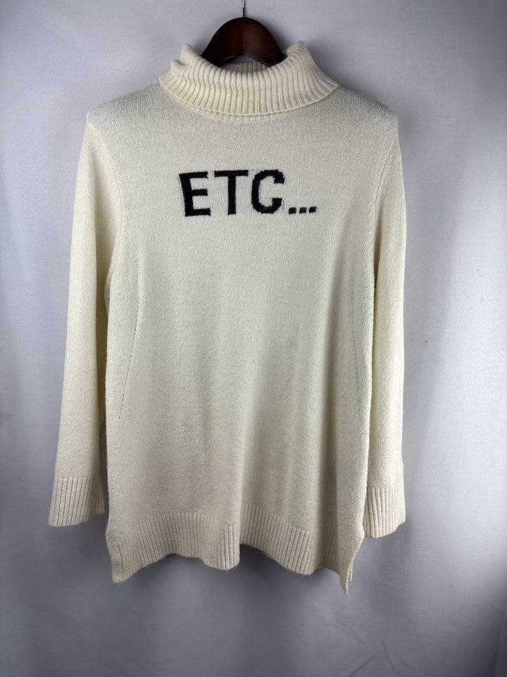 Women’s 1987 Size 16/18 Cream Graphic Turtleneck Sweater
