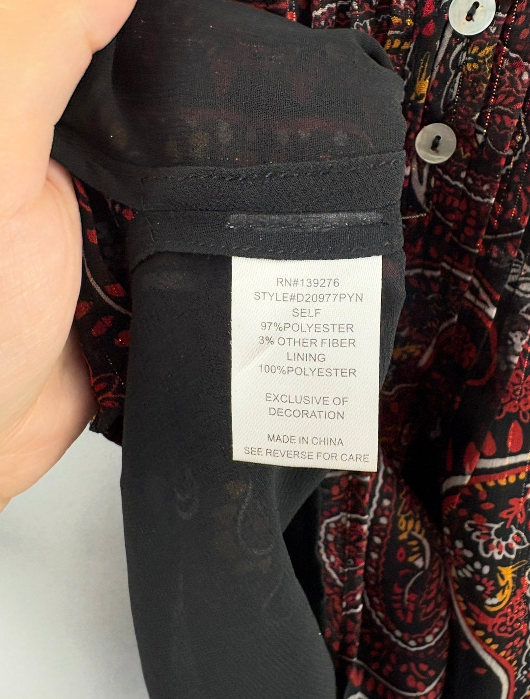 Women’s Daniel Rainn Small Black & Red Paisley Blouse