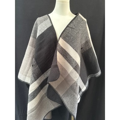 Plaid Open Front Poncho Wrap Cape Shawl For Women One Size Fits All