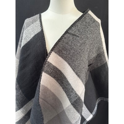 Plaid Open Front Poncho Wrap Cape Shawl For Women One Size Fits All
