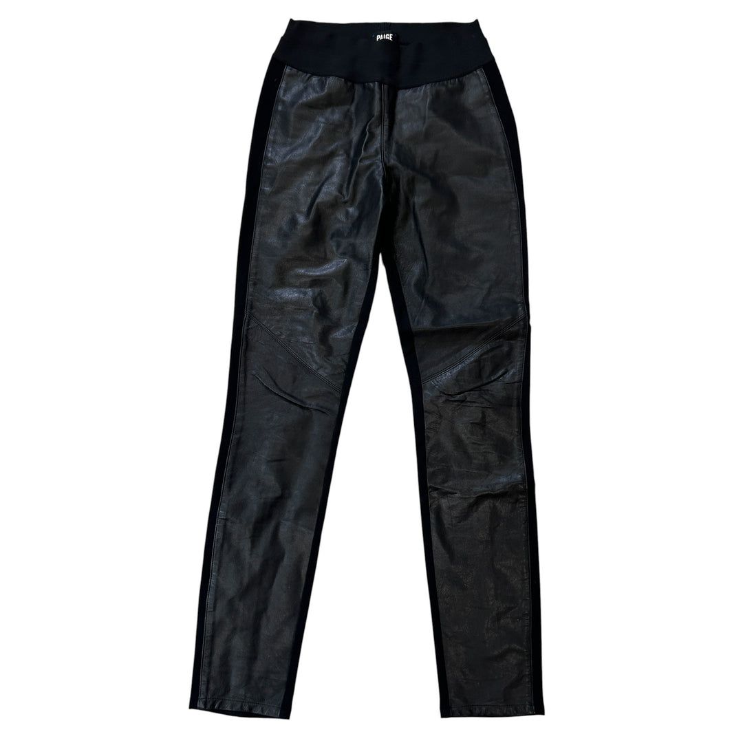 Paige Women's Medium Pants Paloma Black Lambskin Leather Ponte Legging Goth Edgy Punk 90s