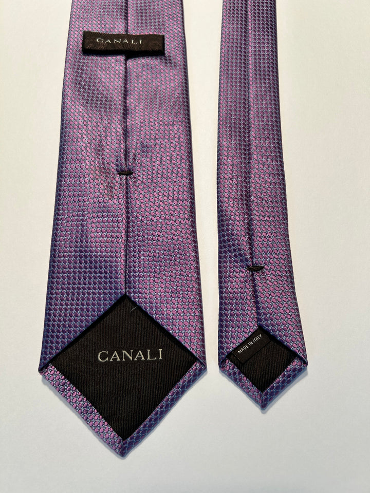 Canali 100% Silk Geometric Jacquard Tie Purple Blue Made in Italy