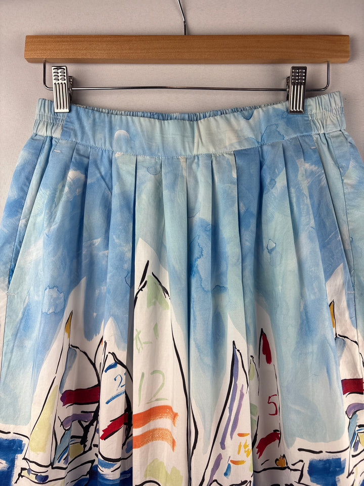 Women’s J.Crew PS Blue Painted Regatta Patterned Midi Skirt