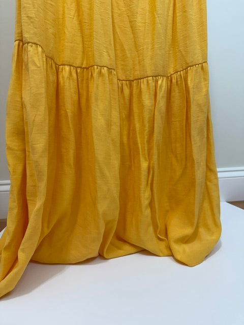 Nine West One‑Shoulder Yellow Smocked Maxi Dress SzL