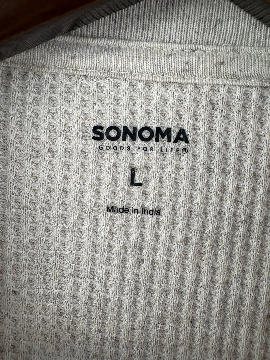 Men’s Sonoma Large Cream Beige Waffle Long Sleeve Henley