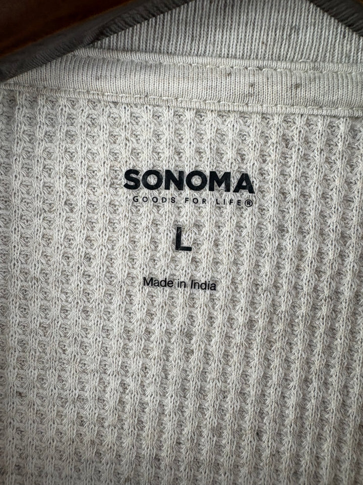 Men’s Sonoma Large Cream Beige Waffle Long Sleeve Henley