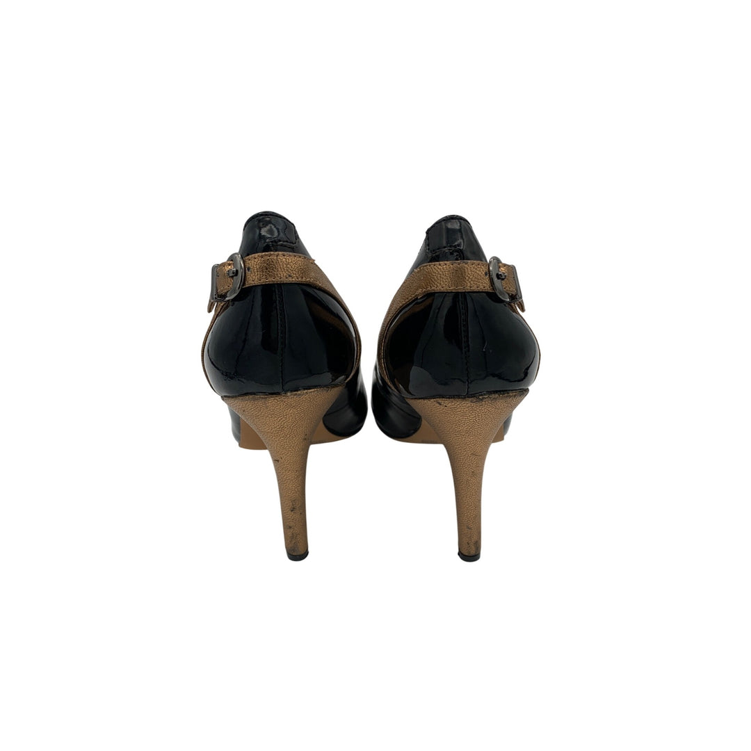 Julianne Hough Patent Leather Black & Tan Stiletto Heels Size 7.5