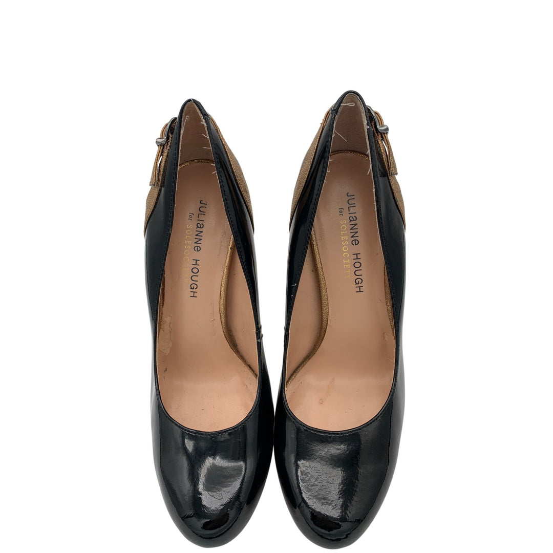 Julianne Hough Patent Leather Black & Tan Stiletto Heels Size 7.5