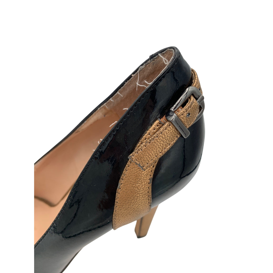 Julianne Hough Patent Leather Black & Tan Stiletto Heels Size 7.5