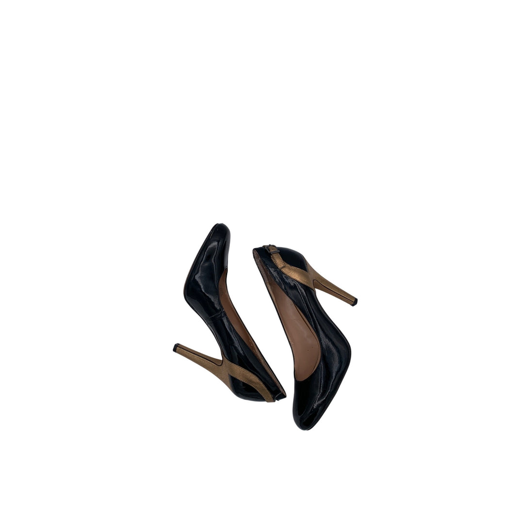 Julianne Hough Patent Leather Black & Tan Stiletto Heels Size 7.5