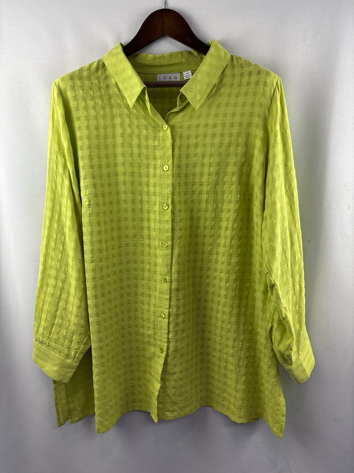 Women’s Joan Rivers Size 1X Lime Green Square Patterned Button Up