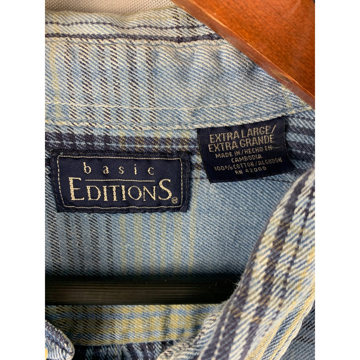 Basic Editions Mens XL Plaid Short Sleeve Button-Down Shirt Blue & Yellow