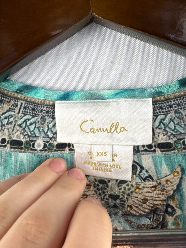 Women’s Camilla XXS Teal Animal Print Racerback Maxi Dress