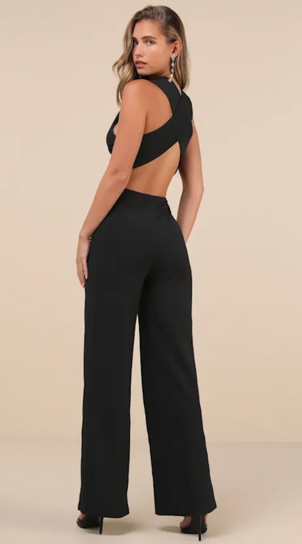 Lulus Thinking Out Loud Backless Wide Leg Jumpsuit SzXL NWT