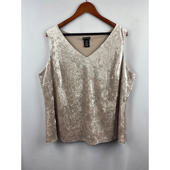 Women’s New Directions Size 2X Champagne Velvet Sleeveless Blouse with Lace Back Detail