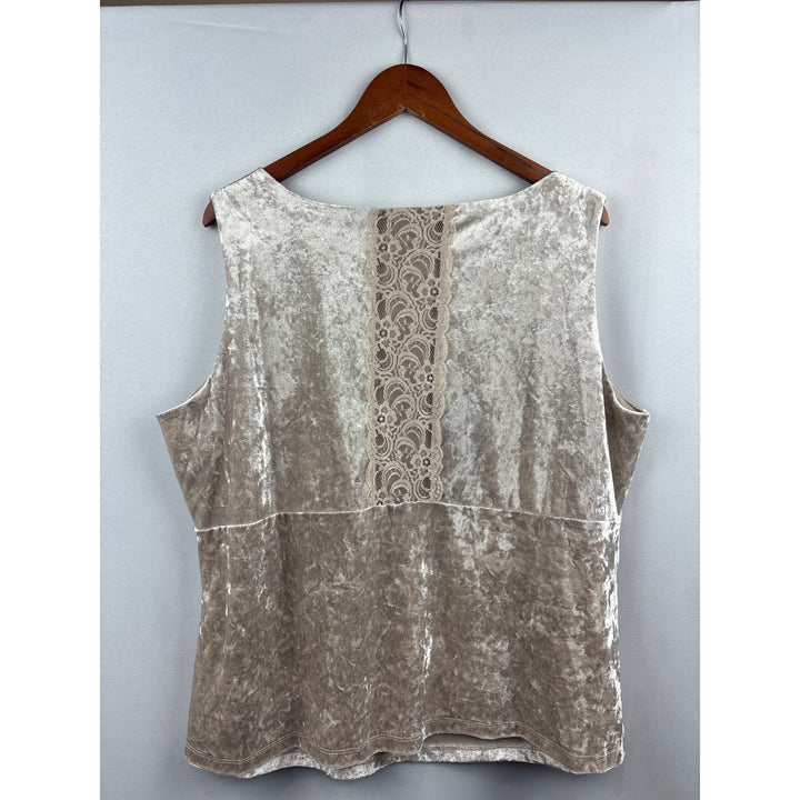Women’s New Directions Size 2X Champagne Velvet Sleeveless Blouse with Lace Back Detail