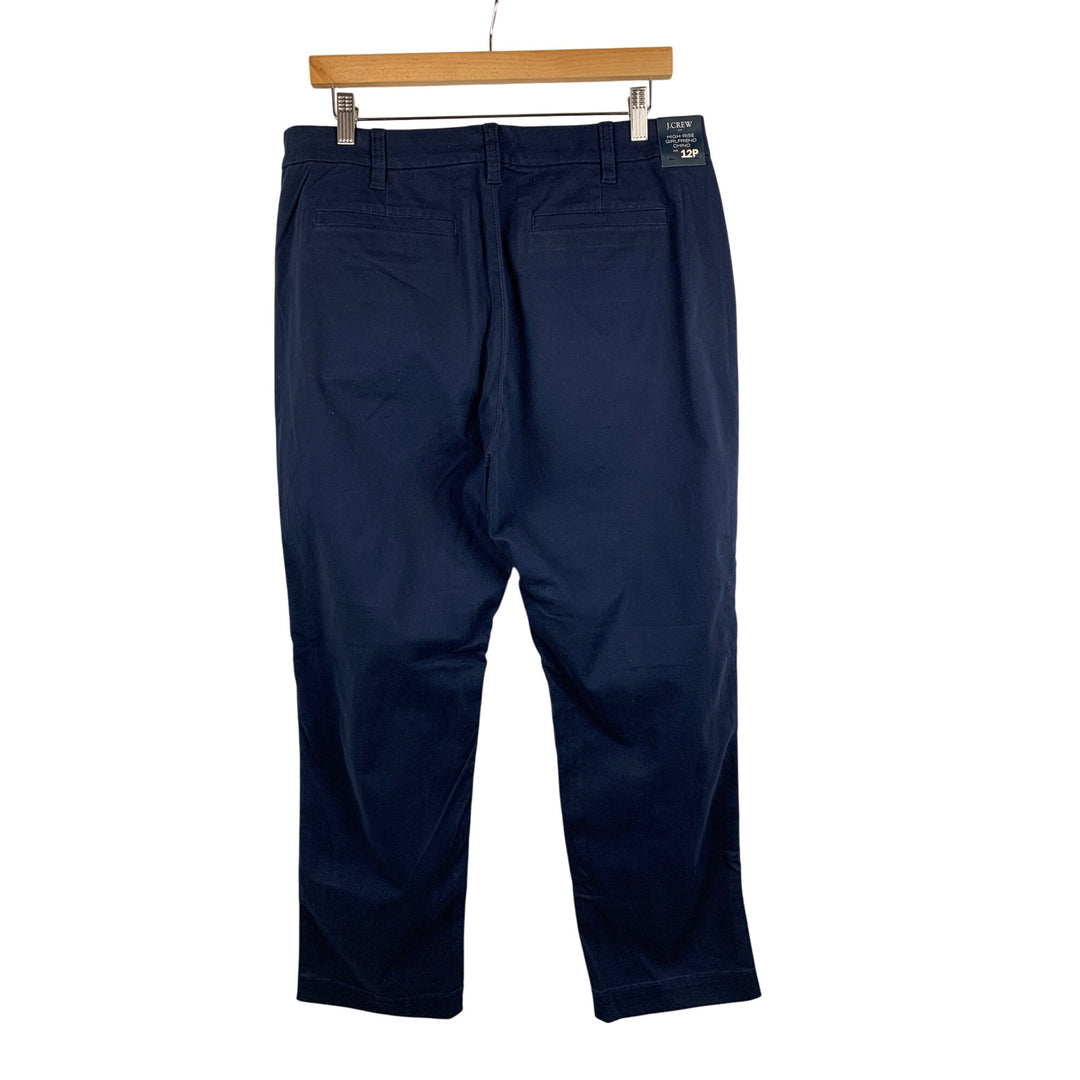 J.Crew High-Rise Girlfriend Chino Pants 12P Navy Cotton & Elastane Womens