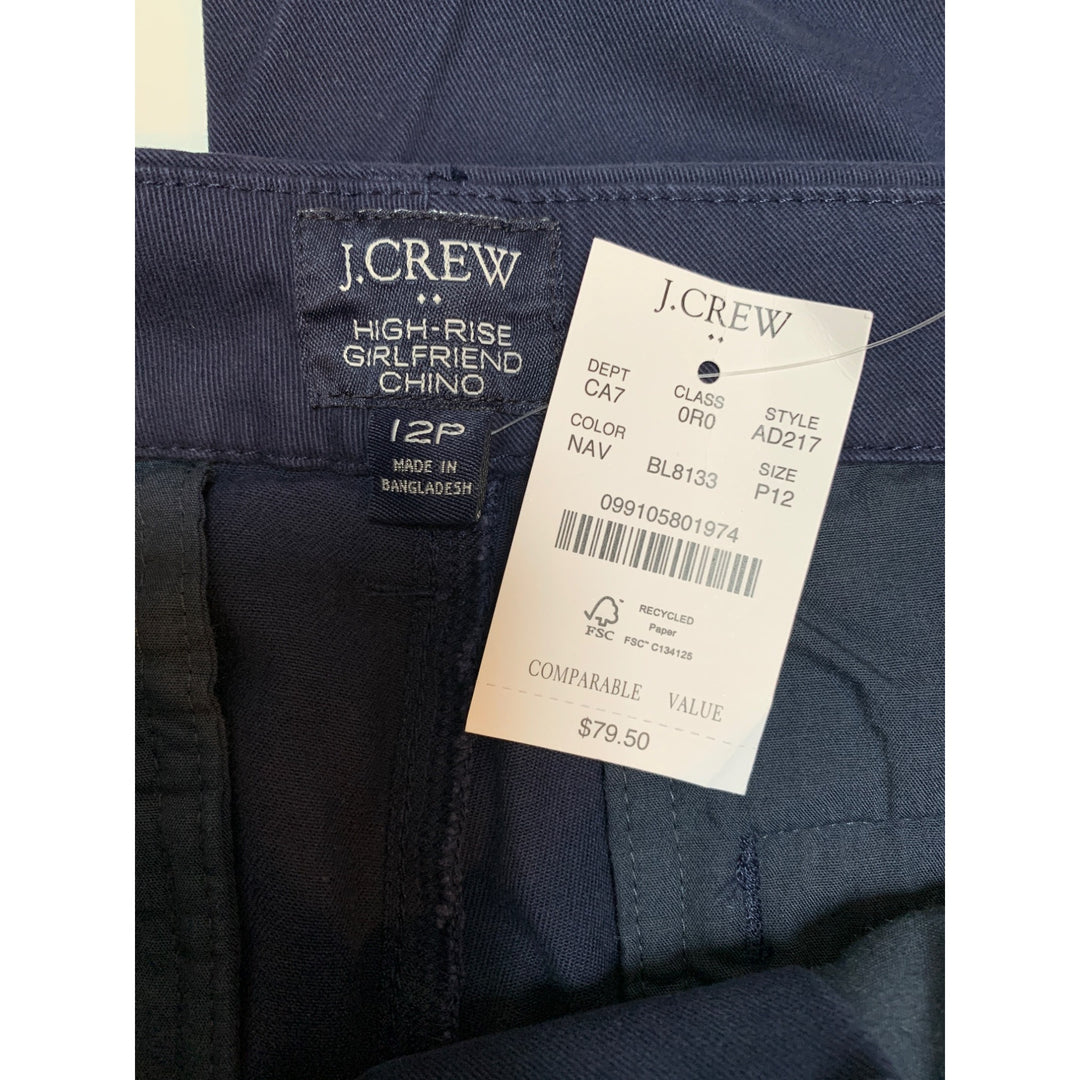 J.Crew High-Rise Girlfriend Chino Pants 12P Navy Cotton & Elastane Womens