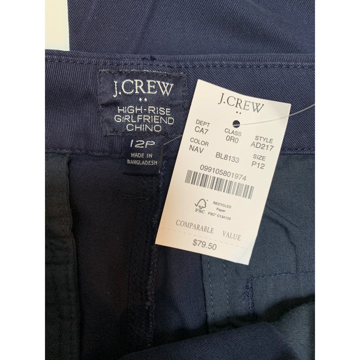 J.Crew High-Rise Girlfriend Chino Pants 12P Navy Cotton & Elastane Womens