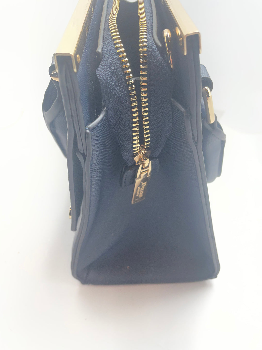 Dune London Navy Blue Structured Satchel Handbag Gold Hardware Women&