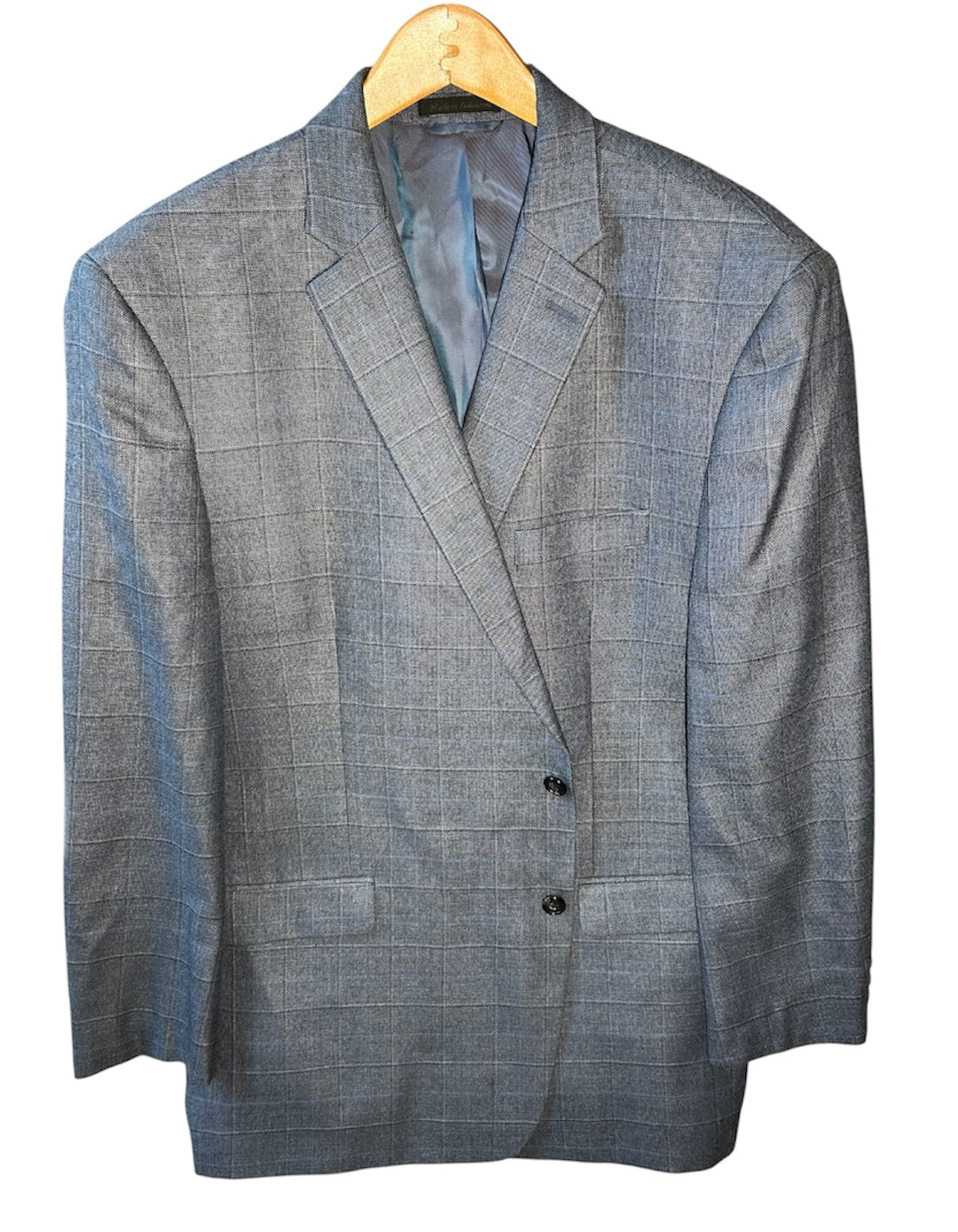 Lauren Ralph Lauren Men’s Size 48R Silk Wool Blend Windowpane Blazer Sport Coat Gray Blue