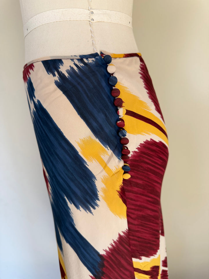 Archival Christian Dior by John Galliano Silk Abstract Print Bias Midi Skirt