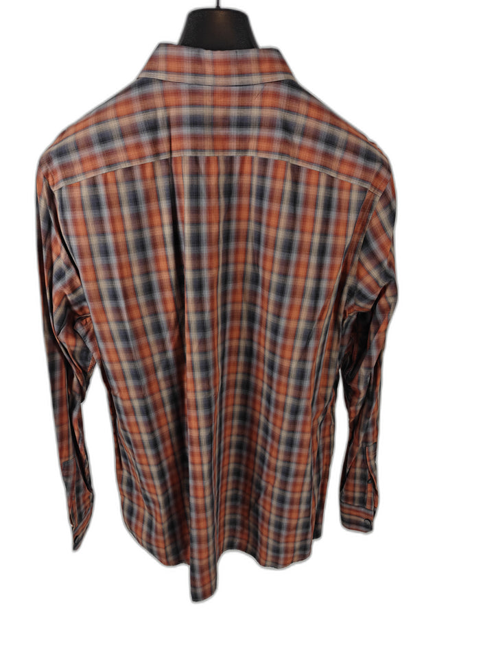 Men’s Michael Kors Plaid Button-Up Shirt Orange Gray XL