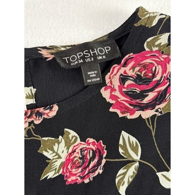 Women’s TopShop Black Maxi Dress w/Pink & Red Rose Design Sz 2