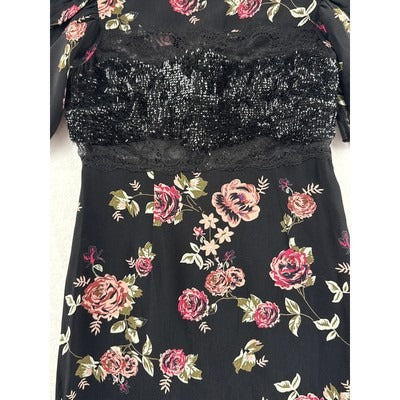 Women’s TopShop Black Maxi Dress w/Pink & Red Rose Design Sz 2