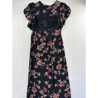 Women’s TopShop Black Maxi Dress w/Pink & Red Rose Design Sz 2