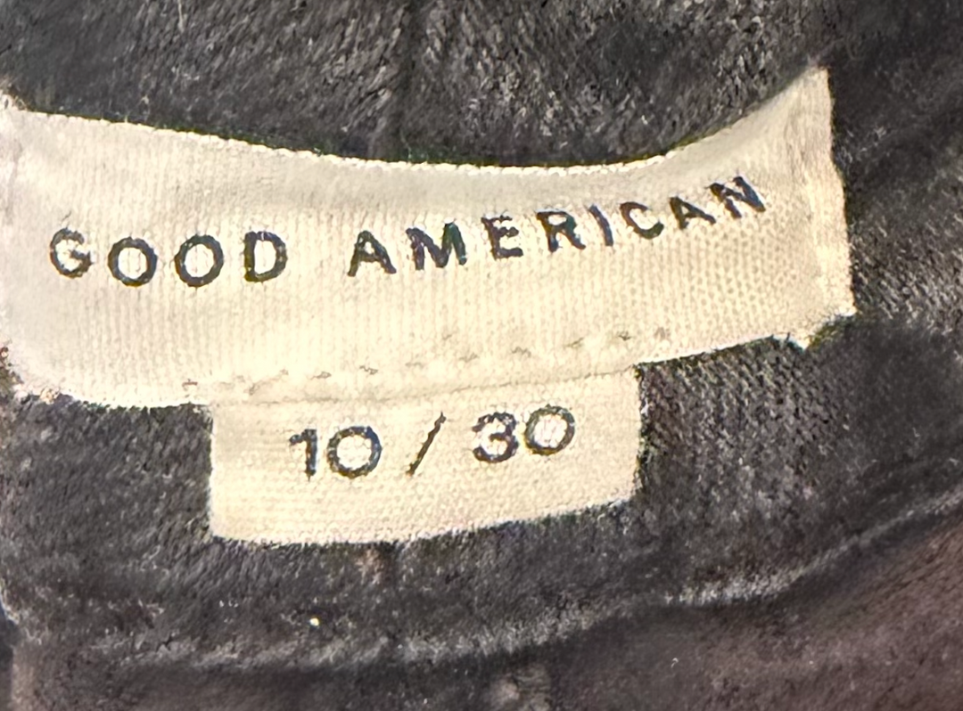 Good American Good Classic Black Jeans Size 10/30 High Rise Raw Hem Goth Stretch Denim