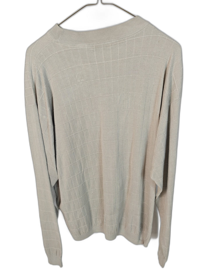 Bachrach Men's XXL 100% Silk Sweater Beige Textured Grid Long Sleeve Mock Neck Luxury