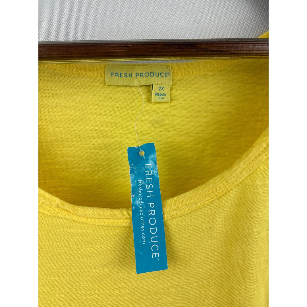 Women’s Fresh Produce 2X Bright Yellow Cotton T-Shirt