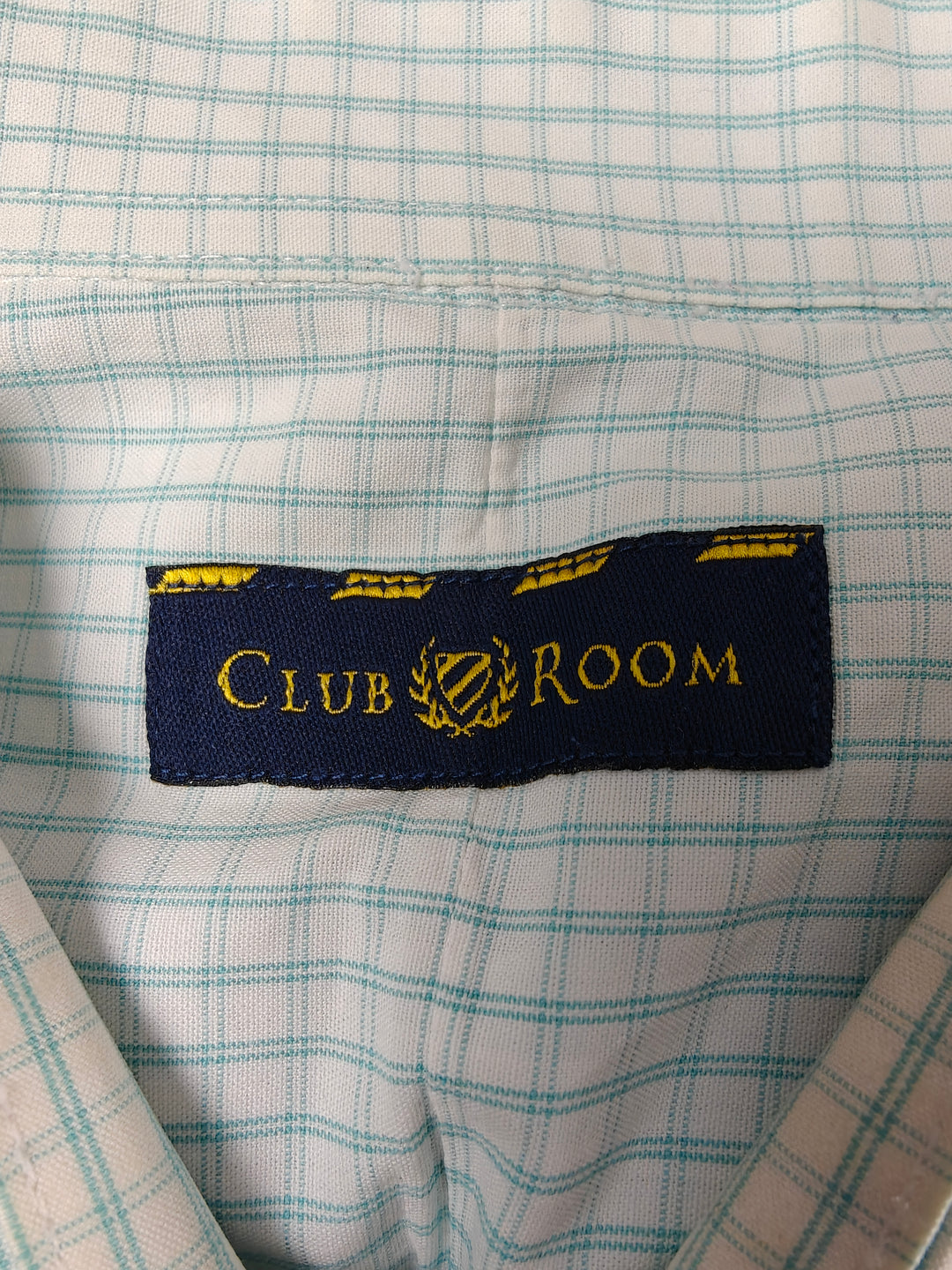 Men’s Club Room Dress Shirt White Aqua Check Size 17.5 36/37