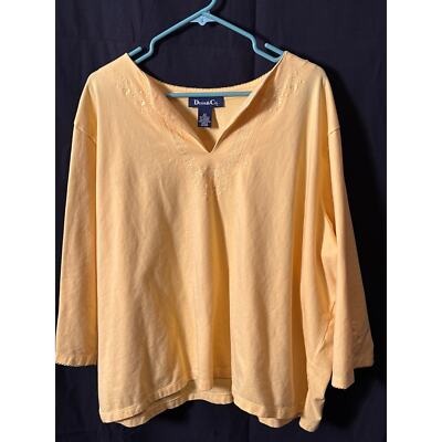 Denim & Co. Embroidered 3/4 Sleeve Tops 3X Cotton/Polyester Womens