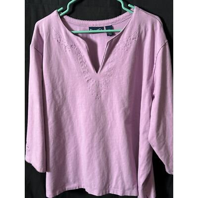 Denim & Co. Embroidered 3/4 Sleeve Tops 3X Cotton/Polyester Womens