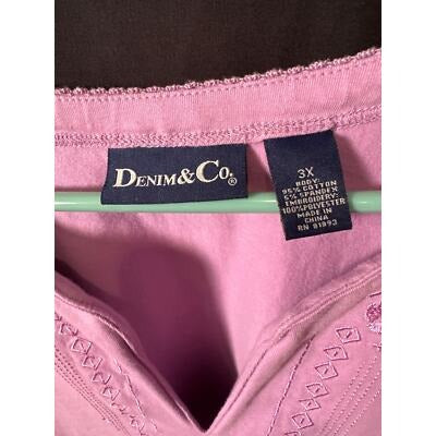Denim & Co. Embroidered 3/4 Sleeve Tops 3X Cotton/Polyester Womens