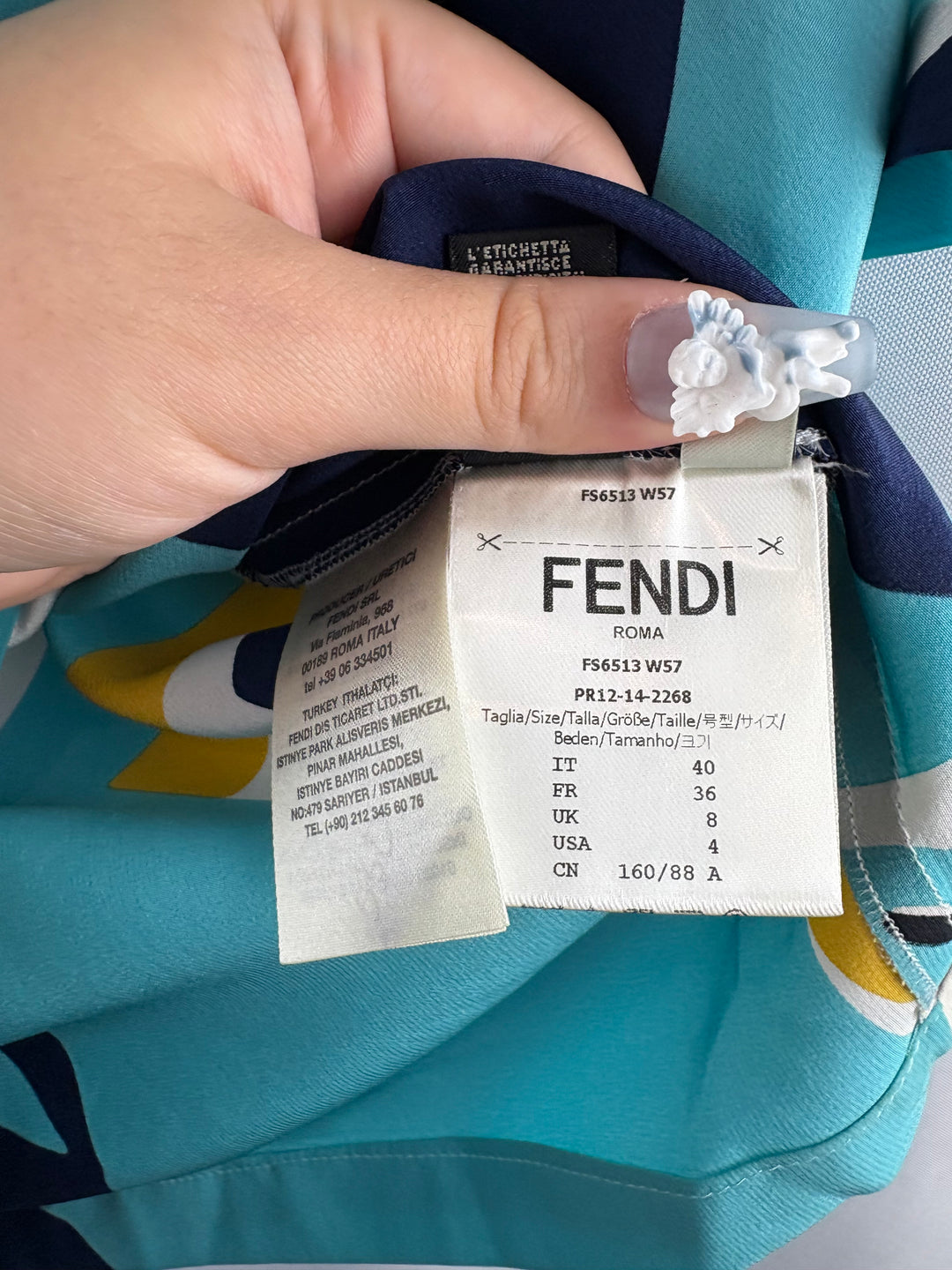 Women’s Fendi Size 4 Blue, White & Yellow Patterned Blouse