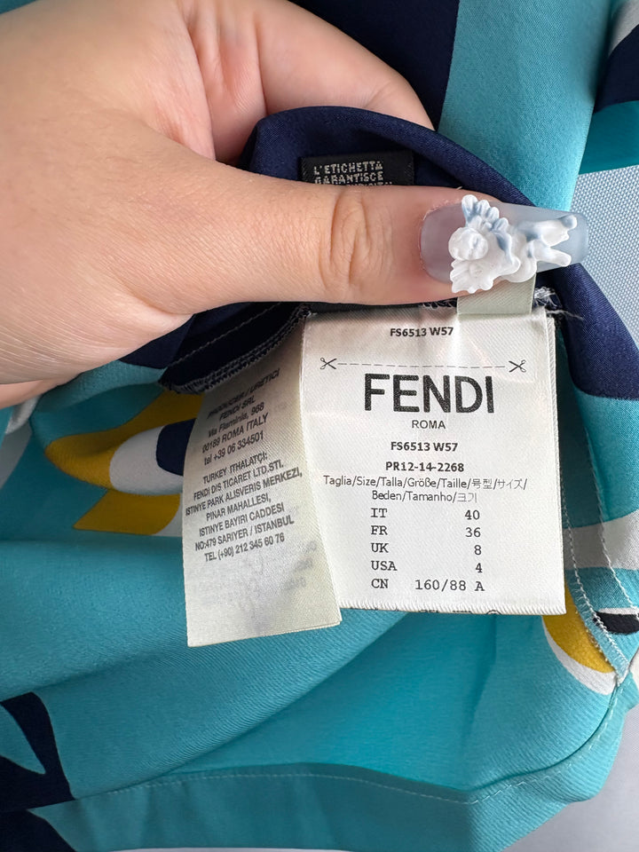 Women’s Fendi Size 4 Blue, White & Yellow Patterned Blouse