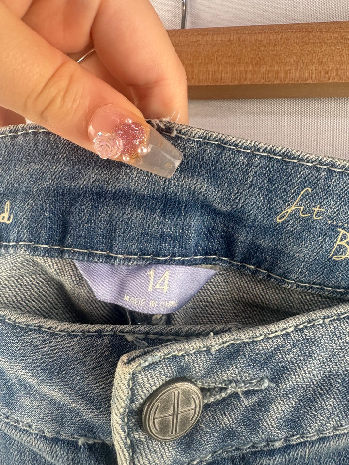 Women’s Hot in Hollywood Size 14 Light Was Blue Distressed Straight Jeans