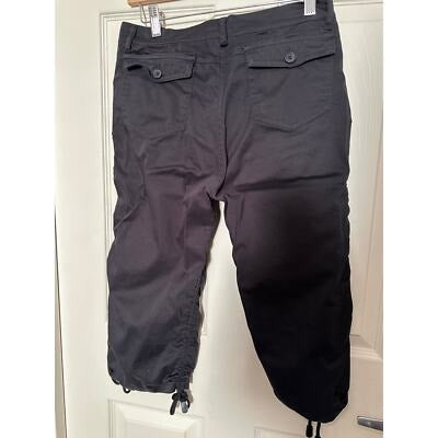 Womens Black Cargo Capri Pants With Drawstring Hem & Pockets