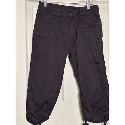 Womens Black Cargo Capri Pants With Drawstring Hem & Pockets
