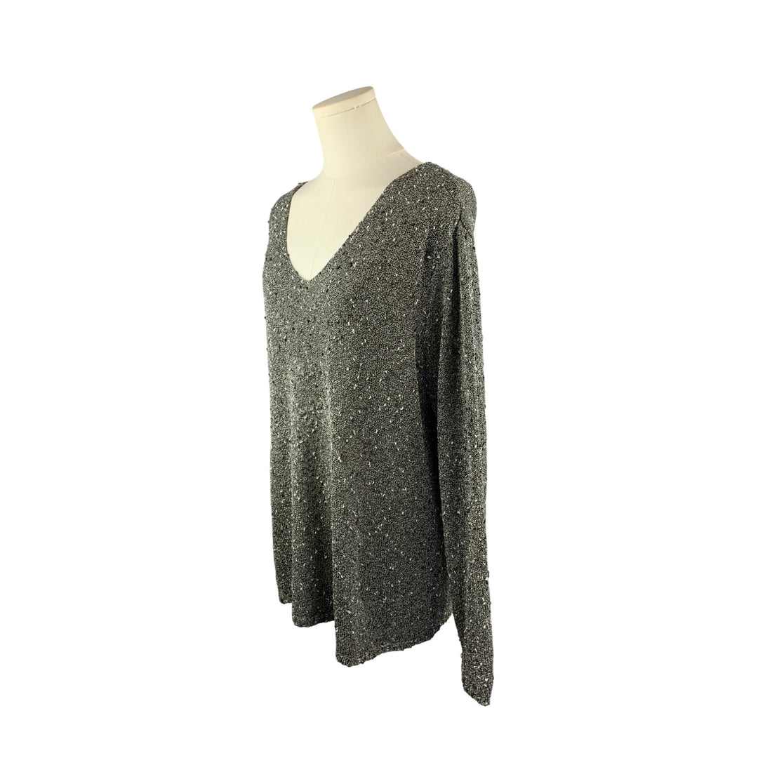 Additions By Chicos V-Neck Silver Sweater Size 3 Polyester & Rayon Blend Made
