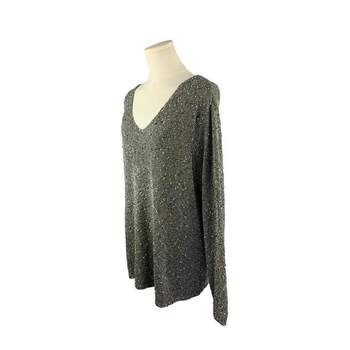 Additions By Chicos V-Neck Silver Sweater Size 3 Polyester & Rayon Blend Made