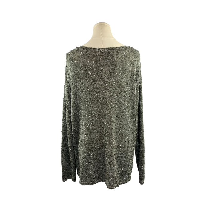 Additions By Chicos V-Neck Silver Sweater Size 3 Polyester & Rayon Blend Made